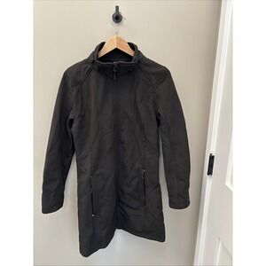 CB Sports Coat Womens L  Black Softshell Long Fleece Lined Zip Pockets no hood